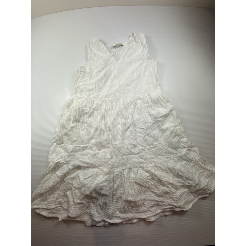 C&C California White Cotton Gauze Tiered Sleeveless V-Neck Dress S